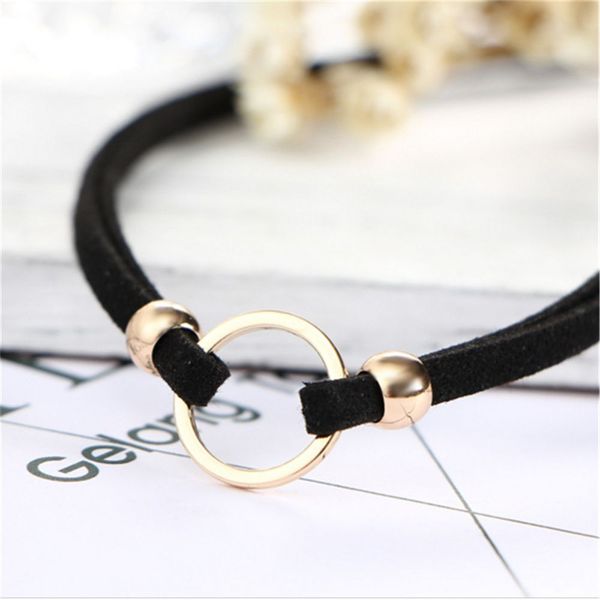 

two layers black faux suede velvet golden sliver circle with beads choker necklace wrap fashion accessories wholesale, Golden;silver