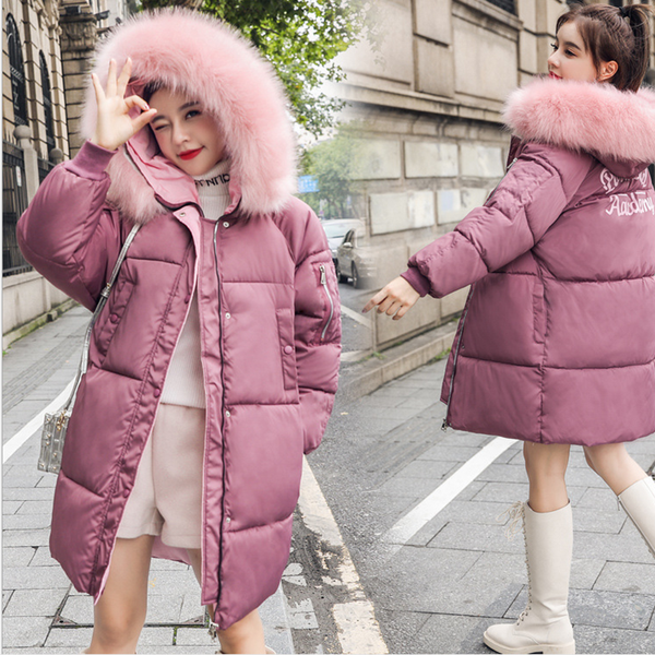 

winter new female hooded cotton coats fashion korean style white pure color thick down jacket loose pink green women's coats, Black