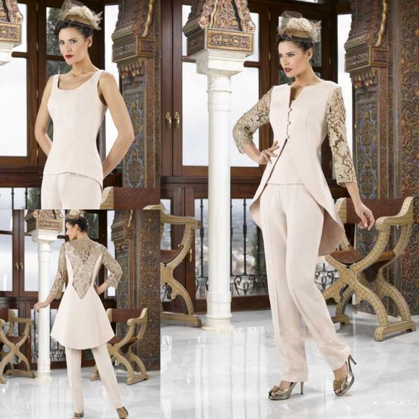 Elegante Jumpsuits Mutter der Braut Hose-Klagen mit Jacke Lace Wedding Guest Kleid plus Größe nach Maß Mutter-Bräutigam-Kleider