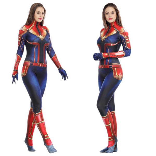 

Women Halloween Captain Marvel Costume Marvel Superhero Slim Cosplay Suit Halloween Slim Jumpsuit Female Theme Costume
