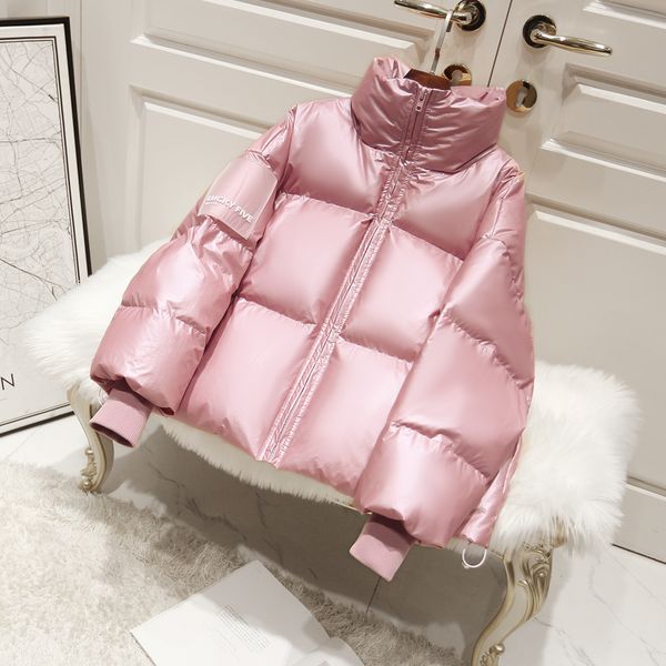 

2019 female glossy down parka winter jacket women large sizes thick down jacket loose white duck coat waterproof outerwear, Black