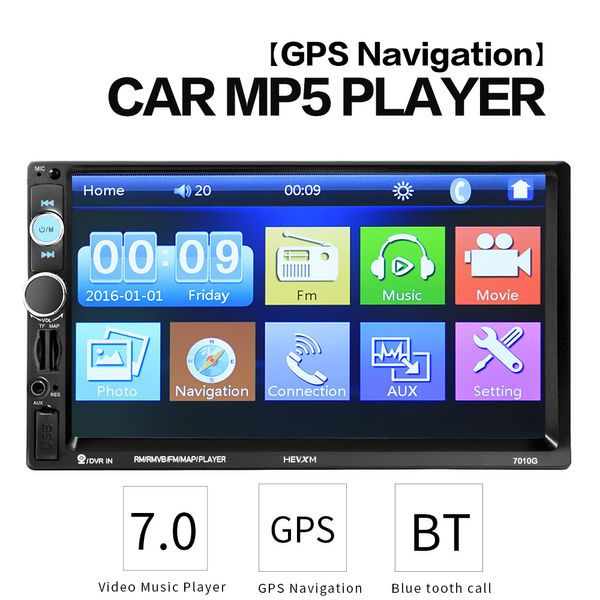 

7" hd car multimedia autoradio 2 din radio with gps navigation bluetooth car stereo radio mp5 player aux fm usb audio cam 7010g