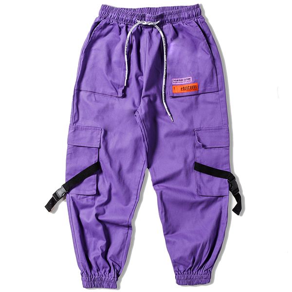 

модные карманы брюки-карго мужчины ленты весна осень повседневная уличная одежда 2020 скейтборд гарем бегуны человек хип-хоп спортивные брюк, Black