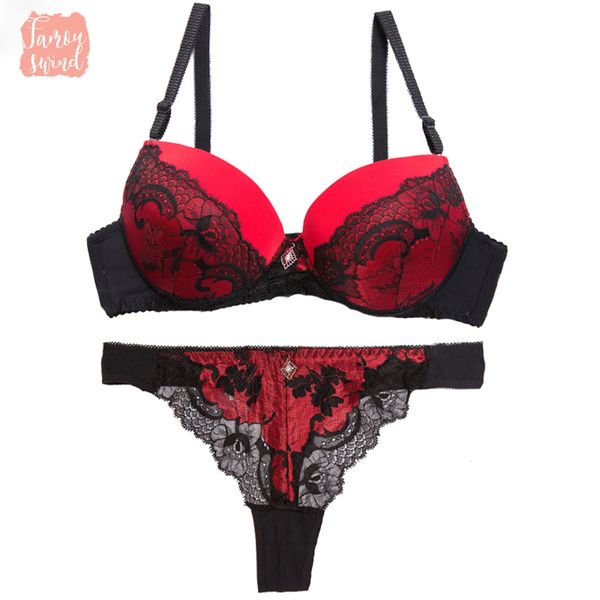 

abc sexy кружева женщины push up бюстгальтеры выдалбливают стринги brief бюстгальтер французский романтический интимная белье panty set, Red;black