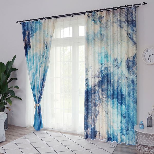 

2x window drapery nursery kids children room curtain window dressing tulle covering pull pleated grommet hook oil painting blue