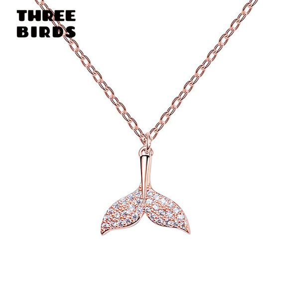 

three birds trendy cubic zirconia crystal fishtail pendant necklace fashion gold necklace for women korean jewelry 2019, Golden;silver