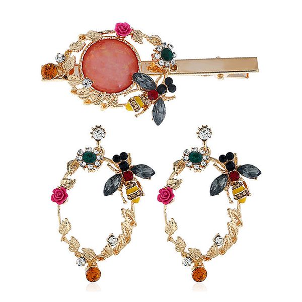 

ddisplay]party fashion insect earrings hairpin jewelry set new korean retro flowers worm hair clip headdress earrings combination, Silver