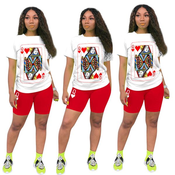 

cartoon printed women's outfits fashion designer short sleeve crew neck tshirt shorts set 2 piece tracksuit casual sportsuit new d63004, White