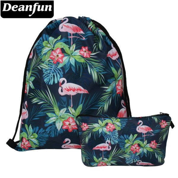

deanfun 2pcs set flamingo drawstring bag 3d printed fashion for teenager school 027