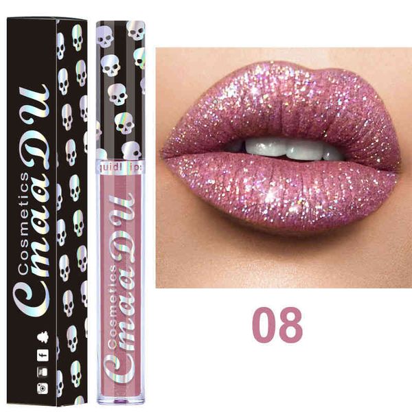 Acheter Cmaadu Style Crâne Brillant Chatoyant Brillant à Lèvres Longue Tenue Hydratant Diamant Paillettes Liquide Rouge à Lèvres Kit De Maquillage De