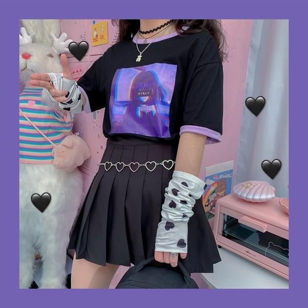

noisy superior dark is a beautiful girl's ancient feeling jk girl dk t-shirt local cool girl black t-shirt duan xiu, White