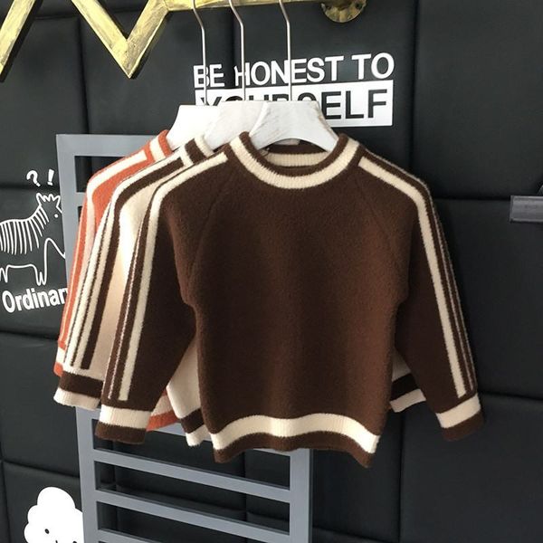 

2019 autumn winter kids girls mink cashmere knitted sweater baby girls thick warm pullover children causal striped knitwear q174, Blue