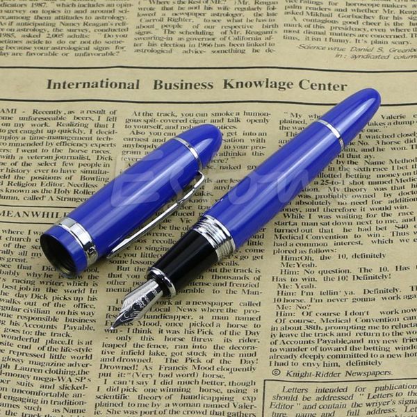 

deluxe steel jinhao 159 blue and silver trim medium nib smooth fountain pen colorful pens