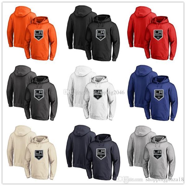 

men's los angeles kings fanatics branded black ash white red orange embroidery primary logo pullover hoodies long sleeve outdoor wear, Blue;black