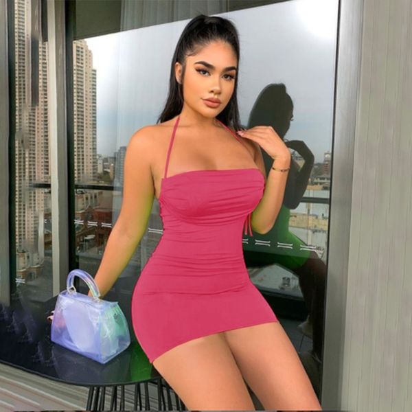 

summer word collar dresses women tight hanging neck dresses lady dress female solid color bag hip party dress femme, Black;gray