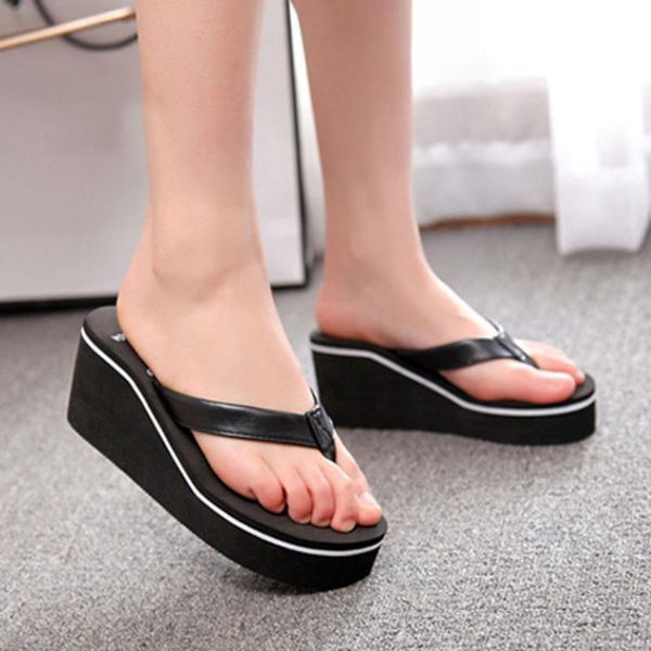 

2018 new fashion summer women flip flops women beach sandals bohemian muffin slope slippers for female sapato feminino, Black