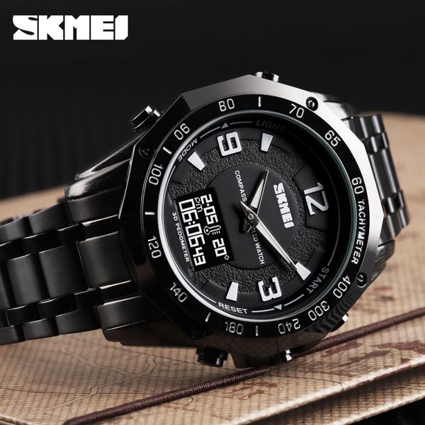 

skmei luxury compass quartz watch men's digital watches pedometer calorie sports wrist watches waterproof clock relogio, Slivery;brown