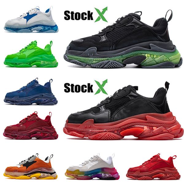 

triple s men women transparent crystal bottom paris casual shoes designer luxury dad platform sneakers stock x brand trainers, Black