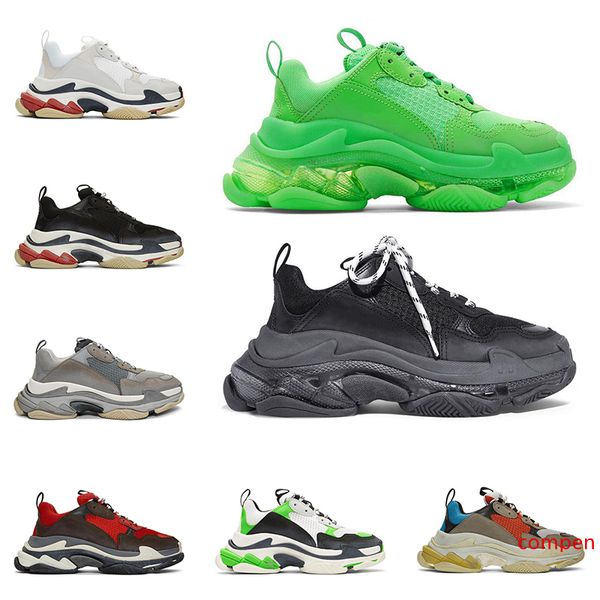 

retro triple s fashion designer luxury shoes for men women clear sole neon green black white red mens trainers platform sneakers