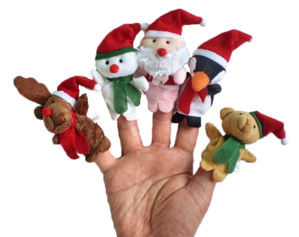 Fantoche de dedo do tema do Natal dos desenhos animados, Santa, alce, boneco de neve, pinguim, brinquedo precoce do pelúcia, interação pai-criança, presente do miúdo do Xmas, 2-1