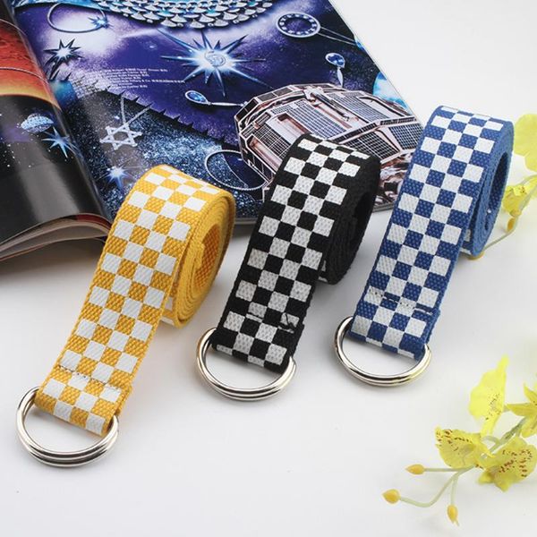 

canvas checkerboard belts canvas waist belts casual checkered 2020 waistband 130cm black white plaid belt, Black;brown
