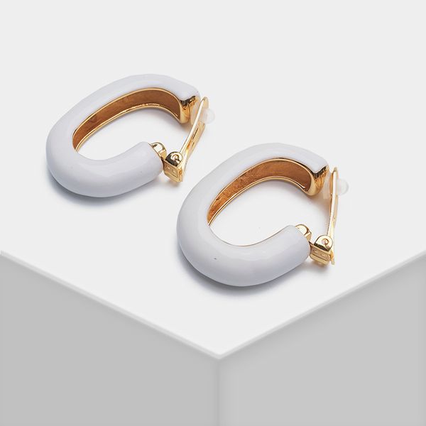 

geometric design pendant stylish clip earrings, Silver