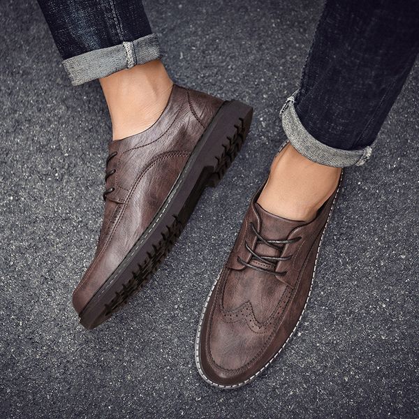 

2019 new style leather shoes men's nappa black tie casual shoes korean-style trend england youth men fashion shoe