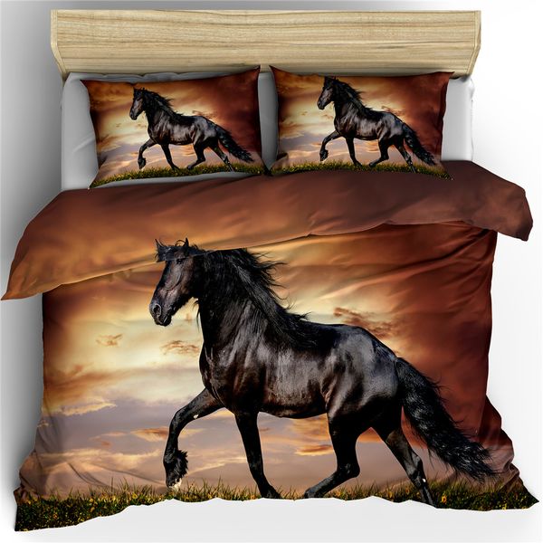 

running horse 3d bedding set king  double full twin single size bed linen set
