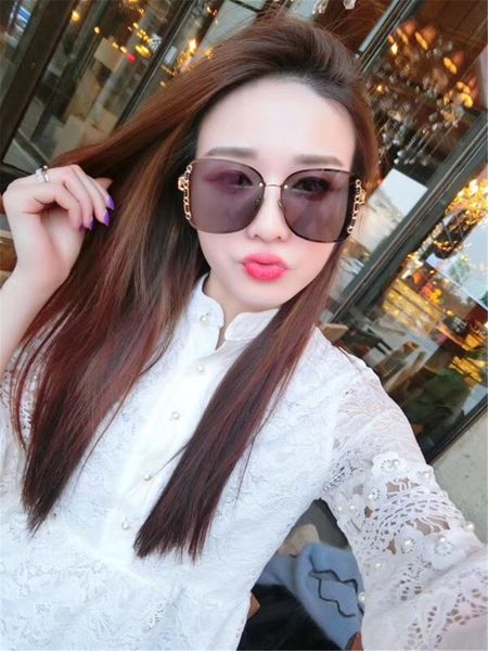 

lady plate mirror leg polarized sunglasses framed sunglasses 71139 frameless fashion versatile sunshades fashion trend uv sunglasses, White;black