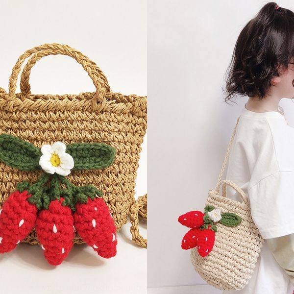 

2020 shoulder shoulder ins children's diagonal bag mini bag handmade cherry straw princess coin purse