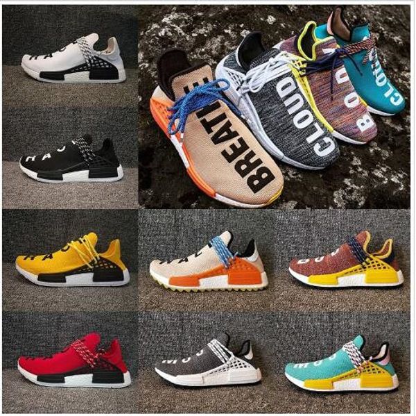 

2020 designer human race hu trail casual shoes men women pharrell williams yellow noble ink core black red runner sneaker shoes size 36-47