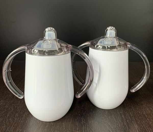 

10oz sublimation sippy cup stainless steel handle milk bottle kid egg tumbler insulated coffee mug shipping by sea a12