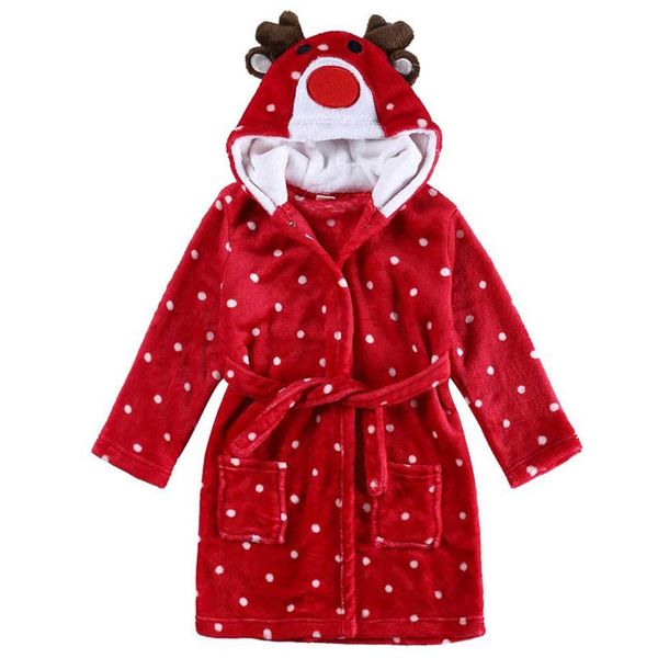 

little girl's flannel bathrobe ,red christmas deer,120: 5t