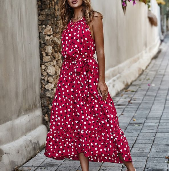 

2020 summer fashion original designer explosion modelpolka dot holiday style big swing beach dress sale, Black;gray