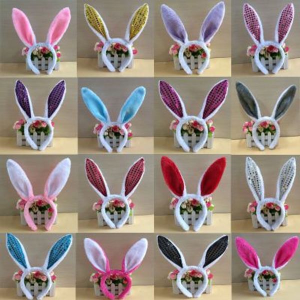 

easter children's plush sequins long rabbit ears bunny headband animal ears hair band dance party sticks hairpin, Slivery;white