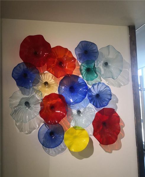 

красный синий элегантный стеклянный декор стены выдувные стеклянные пластины муранское стекло стиль стены искусства пластины огни