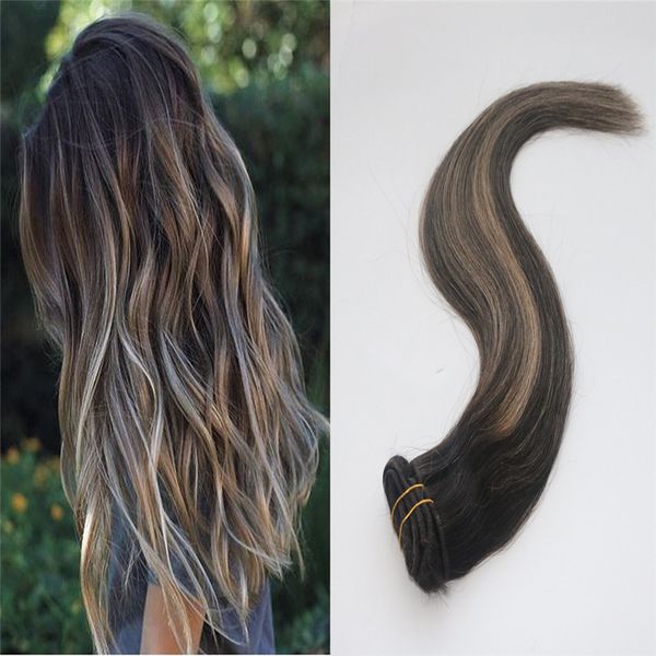 Human Hair Extensions Clip In Darker Brown To Blonde Highlights Real Hair Ombre Full Head Silky Straight Long Hair 120g Red Human Hair Extensions Red