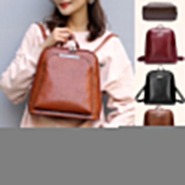 

women shoulder backpack new fashion retro leather simple solid color vintage travel female shoulder school bags for girls preppy