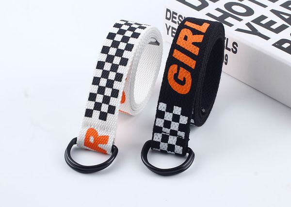 

girl power double women belt fashion harajuku d ring buckle long belts female 130cm printing letter canvas strap for jeans dhl
