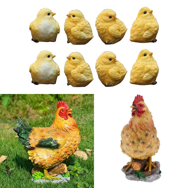 

decortaive garden ornaments resin chick and hen figurine figures for outdoor decor, pack of 8 chicks and 1 hen