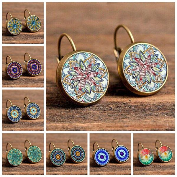 

fsunion boho flower drop earrings for women vintage jewelry geometric pattern round earings bijoux boucles d'oreilles bohemia, Silver