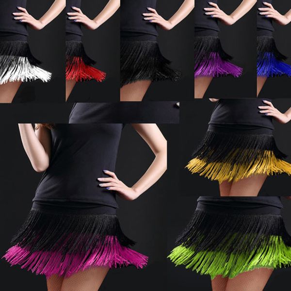 

2017 lady dance dance skirt women's double tassel latin skirt fringed contains, Black;red