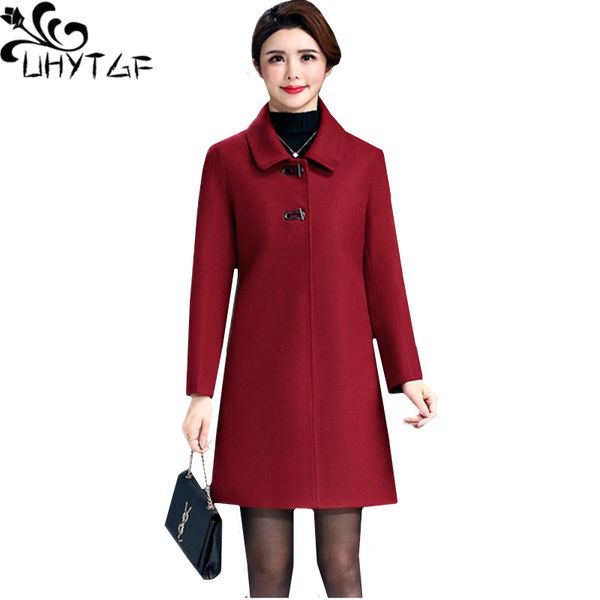 

uhytgf luxury autumn winter wool coat ladies fashion slim long woolen outerwear elegant female jacket l-4xl plus size 1065, Black