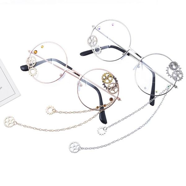 

punk style round circle hollow gear chain spectacles eyeglasses frame, Black
