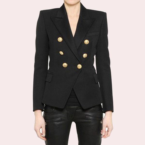 

New Stylish Fashion Classic Designer Blazer for Women Double Breasted Lion Metal Buttons Blazer Plus Size