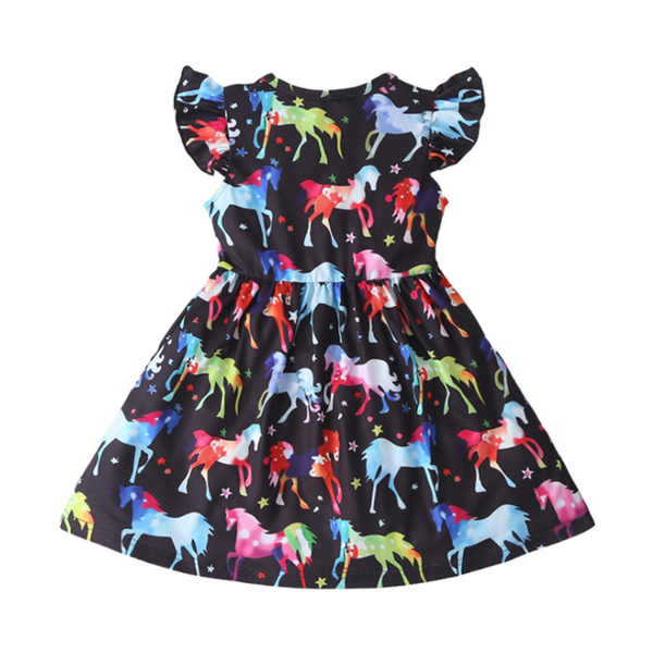 

2020 summer new girls dress children wear unicorn print pattern princess dress baby kids boutique clothes girl, Red;yellow