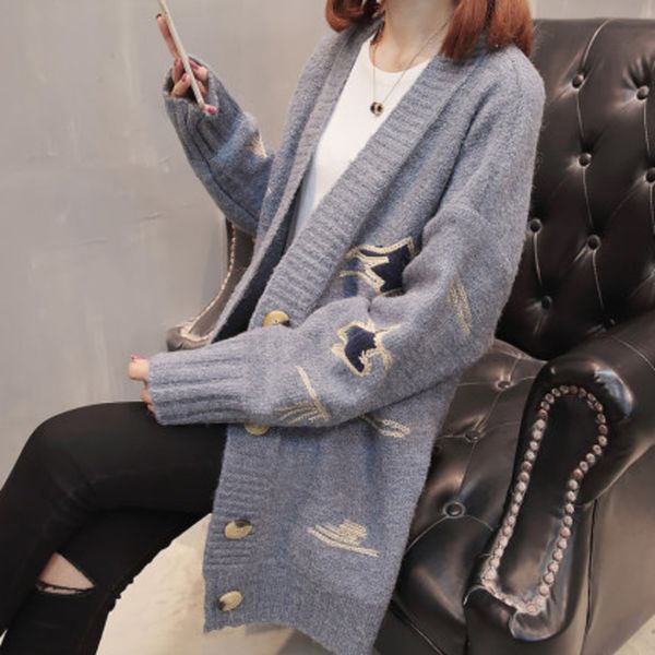 

spring knitting cardigan women loose coat tide beharajuku jumper sueter mujer autumn women truien dames sweater, White