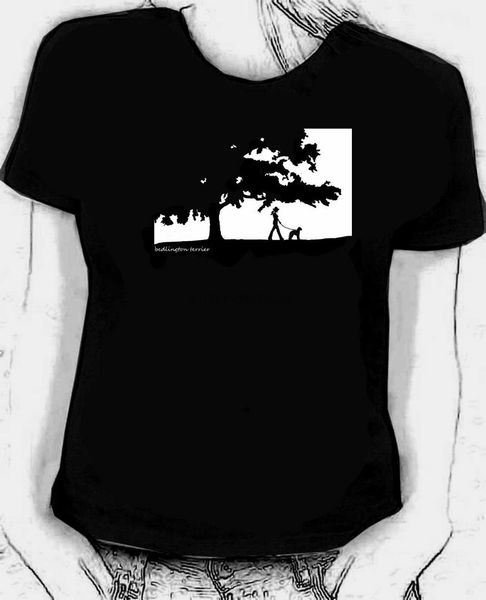 

walking with the bedlington terrier original art sketch. skinni fit t-shirt, White;black