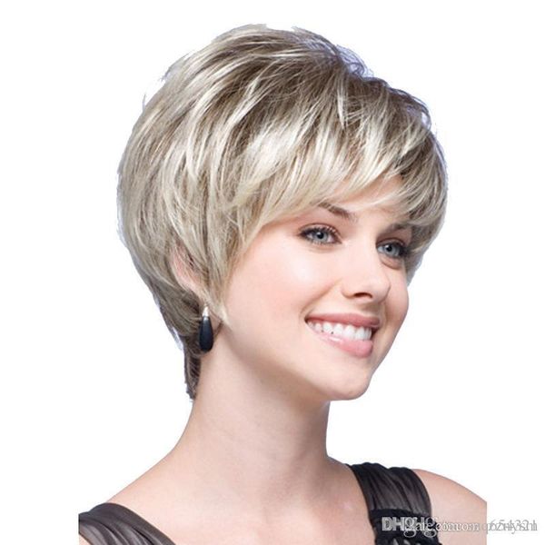 Ladies Short Wig Black Brown Wig Bob Boy Cut Wispy Fashion