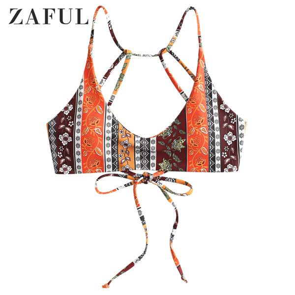 

zaful boho floral paisley strappy bikini top